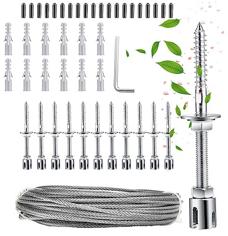 LGJEGD Wall Trellis Outdoor Spalier Draht Set mit Wandhalterungen 12/16/24m Stahlseil 8/12/16 Halterungen (Color : Silver, Size : 16m)