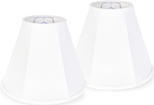 GO&SO White Bell Lamp Shades Set of 2 Small Beside Lampshades- 6 Top x 13 Bottom x 10.6 High(Spider) Traditional Linen Lamp Shade for Table Lamps - Replacement Lampshade - Assembly Required