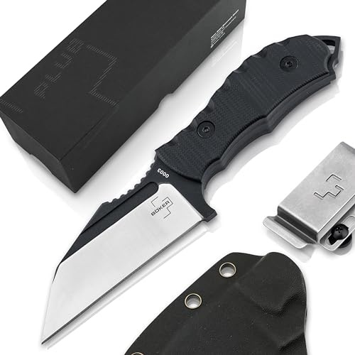 BÖKER PLUS® Andhrimnir Mini Midgards Knife - feststehendes Messer mit D2 Wharncliffe Klinge - modernes Outdoor Wikingemesser mit G10 Griff schwarz - Full Tang Gürtelmesser Kydexscheide & Adapter