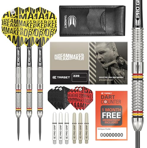 Target Darts Dimitri Van den Bergh Tungsten Steeldart Set - Darttasche, Dart Zubehör, Wolfram Dart Satz