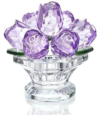 H&D HYALINE & DORA Handgefertigte Kristall Rose in Lila mit Kristallsockel, Glasrose als Blumengeschenk für Frauen zum Muttertag, Hochzeitsfeier, Valentinstag