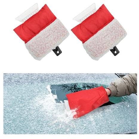 Suvnie Eiskratzer mit Handschuh, wasserdichter Auto-Windschutzscheiben-Eis- und Schnee-Entferner mit Plüschfutter, warmer Auto-Winter-Eis-Schneeschaber-Handschuh für Windschutzscheiben und Fenster