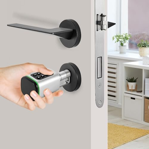 LOYEMAADE Fingerprint Türschloss, Code Schloss Türschloss Mit 2 Smart Keycards, Weiß, Modern, Rund, IP53, Anwendbare Türdicke 35-45mm