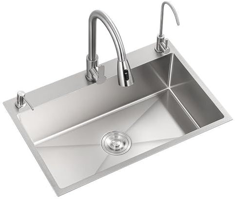 BREZO Lavello da Cucina in Acciaio Inossidabile 304, Lavello for Lavastoviglie, Lavello for Piatti, con Accessori Multipli (Size : 55x45)