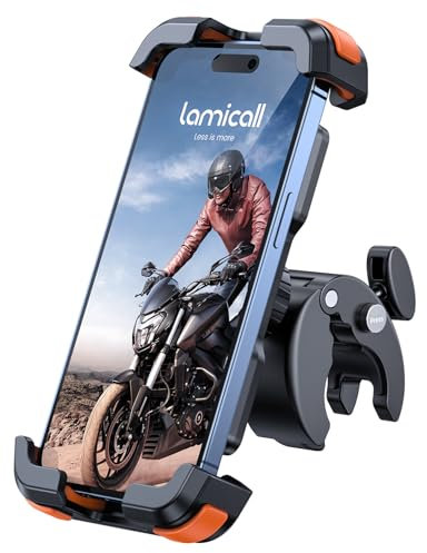 Lamicall Motorcycle Phone Holder Bike - Motorbike Phone Mount, Bike Phone Holder with Quick Release Handlebar Clamp for iPhone 17 16 15 14 Pro Max Plus Air, 13 12 11 Pro Max Mini, X, 4.7-6.8” - Orange