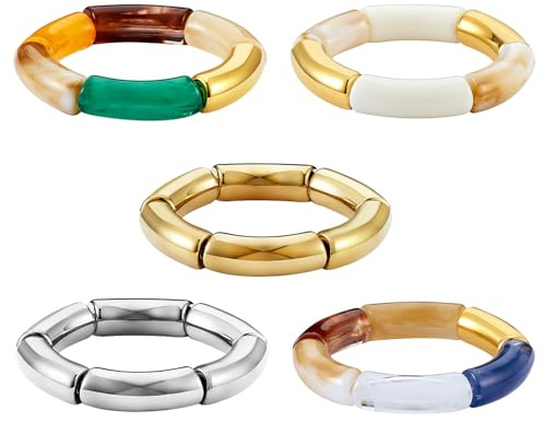 LEGENTLISUR 5 Pièces Ensemble bracelet perle en tube Ensemble de bracelets de perles en tube acrylique Bracelet tube acrylique de couleurs mélangées Bracelet imitation bois de jade pour femme