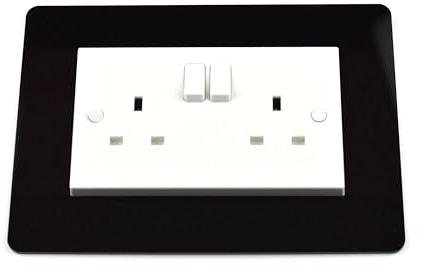 Pos Display Shop Black Double Plug Socket Light Switch Surround Finger Plate Wall Protector Acrylic (2, Black)