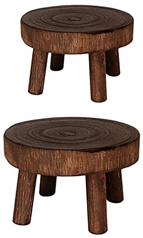 Generisch pflanzenständer2 Stück Mini-Holzhocker Blumenständer Topfpflanzenregal Bonsai-Gestell Vintage Holzmaserung Garten Blumentopfständer