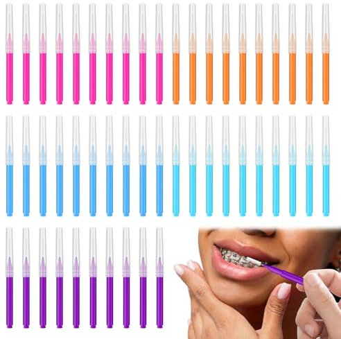 Interdental Brushes Yellow 50 Pcs Dental Brushes, Braces Brush Interdental Cleaning Braces Cleaning Kit for Braces Teeth Oral Cleaning (Multicoloured)