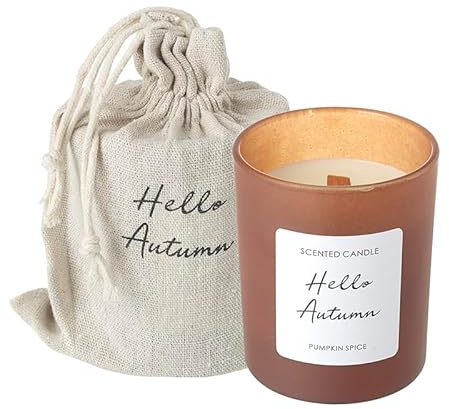 Heaven Sends 'Hello Autumn' Pumpkin Spice Scented Candle in Tote Bag - Orange - 8.5cm - 30 Hour Burn Time - Candle for Autumn, Halloween, Decoration Pumpkin Themed Décor Autumnal - Autumn Decoration