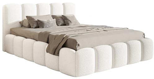 Selsey Bett 160 x 200 cm Polsterbett Schlafbett Mit Bettkasten Stauraum Metallgestell Kopfteil Boucle Cloudy II Creme