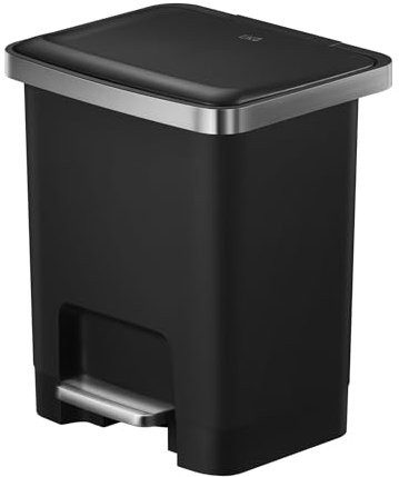 EKO Hana | Cubo de Basura Cocina Baño 15L Negro con Pedal y Cierre Suave | Papelera Compacta y Moderna para Baño o Cocina