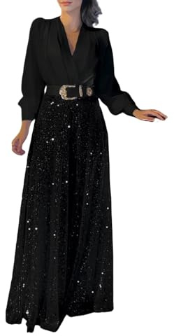 Tuta Intera Donna Elegante Tute Donna Eleganti Con Schiena Scoperta Completo Donna Con Paillettes Curvy Tailleur Brillantini Vita Alta Cocktail Cerimonia Completo Scollo a V Maniche Lunghe Party