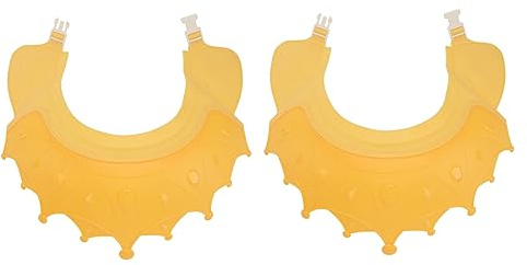 KOMBIUDA 2 Stück Silikon Shampoo Kappen für Babys mit Ablaufrand Gelbe Badehüte Schützende Cartoon Shower Caps für Kinder zur Haarwäsche bei Neujahr und Weihnachten