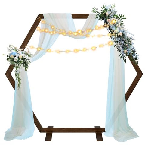 Wooden Wedding Arch for Ceremony, Heptagonal Wooden Arch, Wedding Arbor Standing Backdrop for Rustic Wedding Ceremony Indoor Outdoor Birthday Parties Garden Decoration