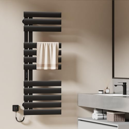 EMKE Scaldasalviette Elettrico Bagno, 1300x500mm, 440W,Nero | Lato Sinistro, Scalda Asciugamani, Schermo Tattile, Termoarredo Elettrico Bagno con Controllo Wi-Fi, Funzione Timer