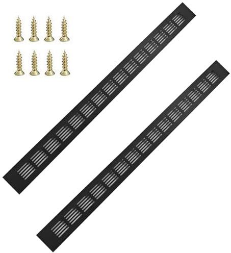 YGCQFH 2 Pack 600 mm x 50 mm Rejilla de ventilación negra para aire, cubierta de rejilla de ventilación de aleación de aluminio para cocina, ventilación de armario - Cubiertas de ventilación de