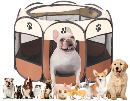 Welpenauslauf, Welpenlaufstall, Laufstall Hund, Katzengehege, Hundelaufstall für Wohnung, Welpenauslauf Indoor, Laufstall Katze, Hasengehege, Kaninchengehege, (Kaffee, 114x114x58, 6)