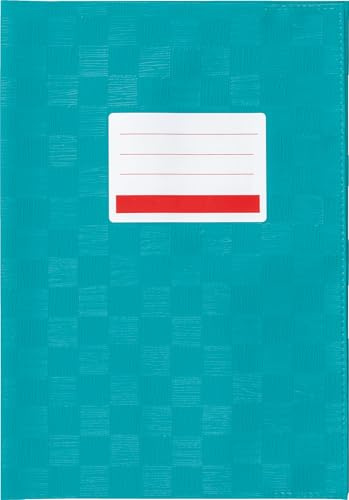 Hefthülle Heftumschlag für Schulhefte Notizbücher Kladden uvm - geprägt mit Baststruktur mit Namensschild, blickdicht (Türkis, A4 | 5er Pack)