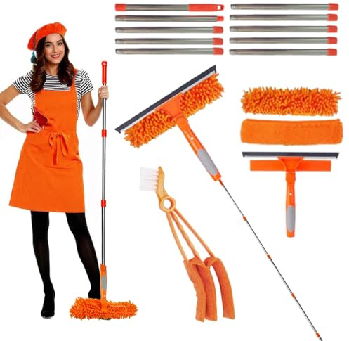 4M Extendable Window Cleaning Kit High Reach Window Cleaning Equipment Windscreen Cleaner with Patio Squeegee Outdoor Brush Microfiber Cloth Extension Poles for Window Cleaning
