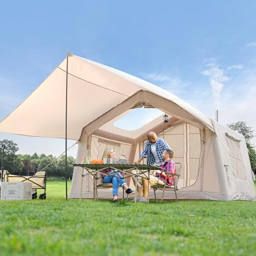 MOPHOTO Tentes gonflables pour camping, grande tente gonflable avec pompe à main, installation facile, tente familiale 4 saisons, tentes de glamping gonflables Oxford imperméables pour 4/6 personnes