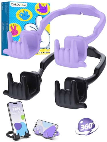 Stocking Stuffers for Teens Boys Girls Cell Phone Stand: 2 Pack Upgrade Adjustable Rock On Lazy Phone Holder for Desk Adults Men Women Gifts for Christmas Birthday Funny Cool Gadgets (Black&Purple)