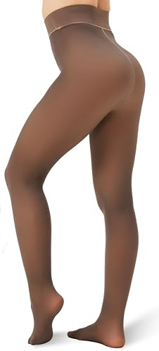 Viozocy Medias Térmicas de Invierno para Mujer con Forro Polar Efecto Piel Natural Transparente Cintura Alta Moldeadora y Calidez 220 Gramos Marrón M