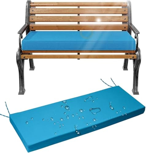 Cojín De Banco Exterior Impermeable 3 Inch Almohadón para Banco De Jardín con Funda Extraíble, Cojín para Columpio De Porche Acolchado Antideslizante Uso Interior/Exterior(Blue,47x17x3 in)