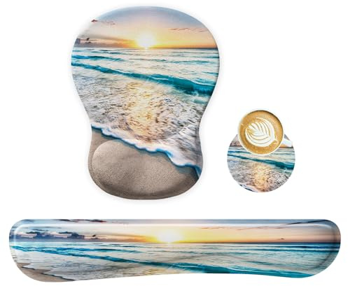 Mauspad Set,Mauspad mit Gelkissen+Handballenauflage Tastatur+Untersetzer | 3-in-1 Ergonomisches Mousepad,Rutschfest Wasserfest Mouse pad Handgelenkstützen für Zuhause,Büro