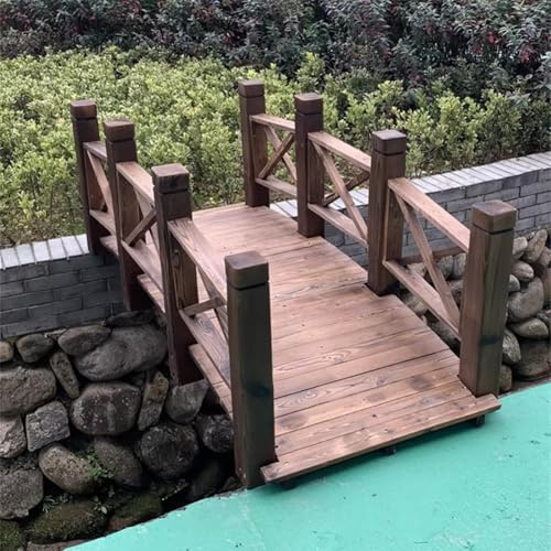 TT-YEC Gebogene Teichbrücke Aus Holz Im Japanischen Stil, Gehweg Für Rasenteichbrücken Im Freien, Klassischer Holzbogen Mit Sicherheitsgeländer, Braune Fußgängerbrücke,Total Length 200cm