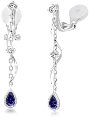 PHNIBIRD Ohrclips Hängend Hypoallergen Lang Ohrringe mit Tansanit Geburtsstein Silber Ohrhänger Geschenk Damen