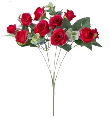 FGUJSUR 10 Cabezas de Flores Artificiales Seda, Rosas Blancas, Hojas eucalipto, Ramo peonías, Falsas for Mesa Boda, jarrón for Fiesta, decoración del hogar(Rose)