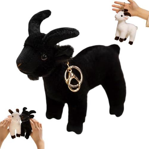 Xiyocadt Ziege Plüschtier Schlüsselanhänger – Weicher Plüsch Anhänger mit Metall Karabiner, Goat Ziege Kuscheltier Anhänger für Tasche & Schlüssel, Tierliebhaber, 16cm (Schwarz)