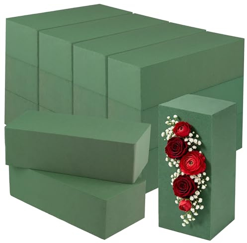 FÄRG 15 stycken blomsticksskum, rektangulär, våtskumset 22,5 x 10,5 x 7,5 cm, grön plugg för färska blommor och konstgjorda blommor, bröllopsdekoration, finkornig och vattenabsorberande