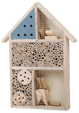 Dualoai Bienenhaus Aus Holz, Bienenstockkasten, Schmetterlingshaus Aus Holz, Nistkasten für Den Garten, Blau, 25 X 4 X 35 cm