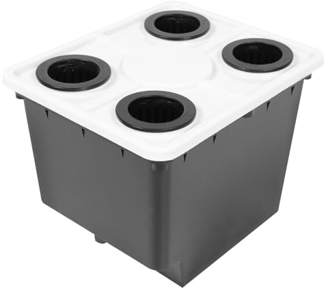 YOSADIER Cubo de Cultivo sin Suelo Negro 4 Agujeros para Invernadero, Cesta Plástica para Plantas Hidropónicas, Cultivo de Verduras y Frutas, Resistente y Estable para Jardinería Interior