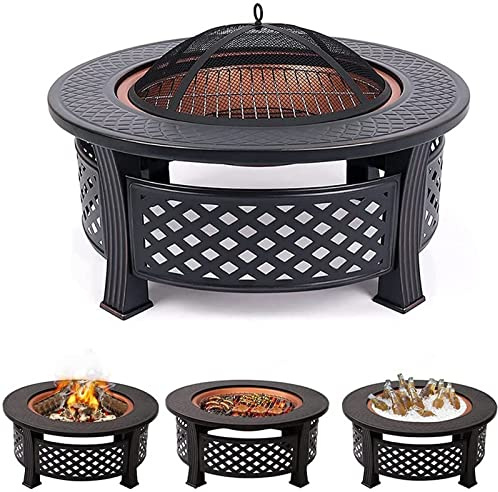 BKSXSOP Brasero Exterior 3 en 1 para jardín con Parrilla para Barbacoa, Multifuncional para calefacción/Barbacoa, Calentador de Patio con Hielo, Cesta Redonda de Metal para terraza y parri