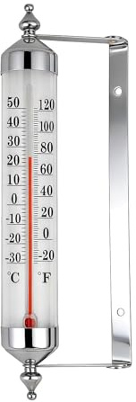 FQRDKT Außenthermometer Wandthermometer Temperaturmessgerät Outdoor Metall PP Dekorativ für Garten Balkon Terrasse Gewächshaus Garage Innenräume Hausw, Silber