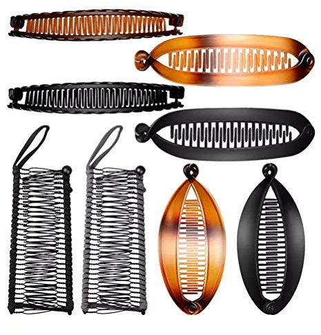 Saluaqui Clip de Plátano Elástico Marrón 8 Piezas Pinzas para el Cabello de Plátano Peines para Remachador Diseño de Peine Doble Vintage Pinzas para el Cabello Elásticas Antideslizantes para Mujeres