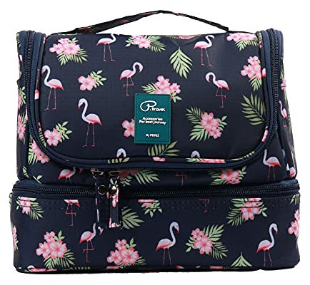Trousse de Toilette de Voyage Pliable, Tuscall étanche Voyage Cosmétique Sac Grande Capacité Organisateur pour Gymnastique Business et Vacance, avec crochet et poignée - Flamingo (Flamingo)