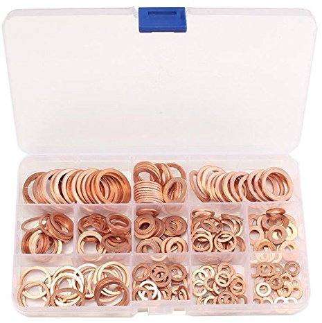 DollaTek 8 Tamaños Arandelas de cobre macizo Conjunto de la arandela del surtido del surtidor Caja de plástico Accesorios profesionales del hardware - 280PCs