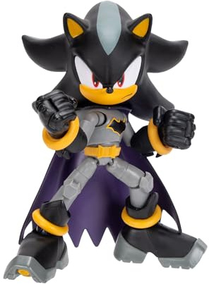 DC x Sonic – Shadow como Batman 13 cm, Figura de acción, Licencia Oficial Jakks Pacific, Alta articulación y diseño detallado, Packaging para coleccionistas