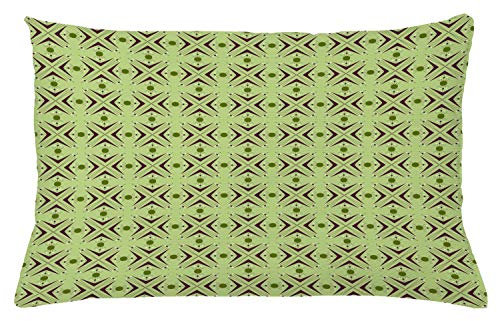 ABAKUHAUS Mid Century Throw Pillow Cushion Cover, Atomic Form Boomerang Details Dots and Crossed Lines, Decorative Square Accent Pillow Case, 26 X 16 Inches, Apple Green Indigo