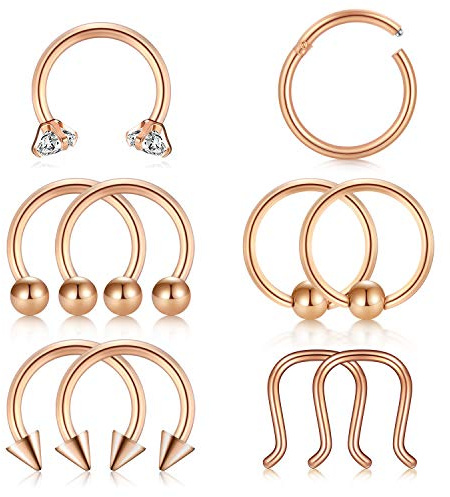 AceFun 10 Stück Segmentring Septum Tragus Helix Ohr Nase Lippe Piercing Hufeisen Circular Barbell Lippenpiercing Chirurgenstahl Körperschmuck Roségold