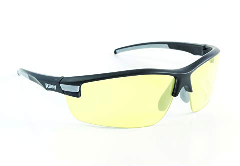 Riley Sisini Sport Style Safety Glasses, Anti Fog Scratch and Imapct Resistant, Wrap Around Lenses EN166 Certified Protective Glasses for DIY, Grinding, Construction Amber Lens