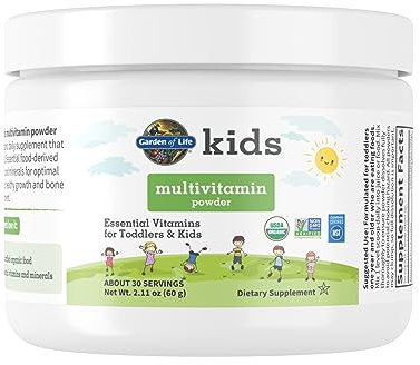 Garden of Life Kids Multivitamin Powder, Daily Vitamins and Minerals for Toddlers & Kids - Organic Toddler Multi Powder With 15 Vitamin C, D3, Zinc for Healthy Growth - Gluten Free - 30 Day Supply