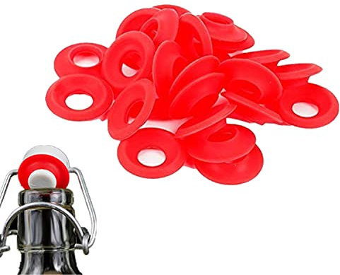 Cafopgrill 25 Pezzi Guarnizioni in Gomma, Guarnizioni in Silicone Rondelle per Bottiglia Flip Top Altalena Guarnizioni per Bottiglie di Birra Fatte in Casa Guarnizioni per Bottiglie di Soda (Rosso)