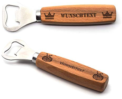 Flaschenöffner aus Holz Buche Gravur Wunschtext Bild - Beidseitige Gravierung möglich - Öffner, Geschenk, Männer, Vatertag