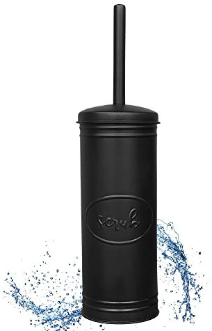 Autumn Alley Scopino e supporto per WC, scopino da bagno coperto per arredamento moderno del bagno in stile rustico con supporto, set di decorazioni per il bagno, zincato, nero