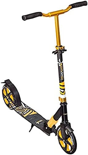 muuwmi Aluminium Scooter Deluxe – Tretroller, 205 mm, ABEC 7, für Kinder und Erwachsene, GS geprüft, höhenverstellbar, schwarz-Gold